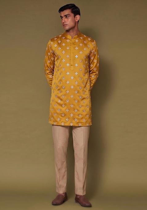 Mustard Handwork Silk Kurta Set