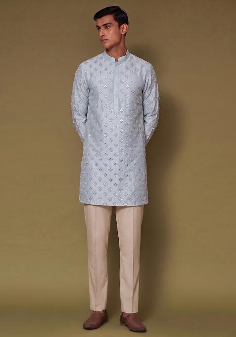 Light Blue Handwork Silk Kurta Set
