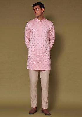 Light Pink Handwork Silk Blend Kurta Set