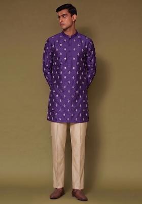Deep Purple Handwork Silk Blend Kurta Set