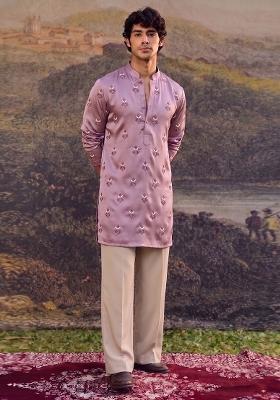 Lavender Handwork Satin Kurta Set