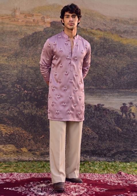 Lavender Handwork Satin Kurta Set