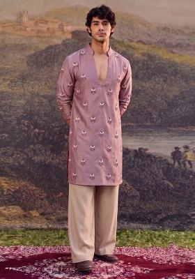 Mauve Handwork Satin Kurta Set