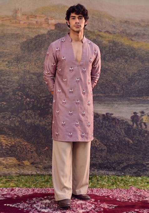 Mauve Handwork Satin Kurta Set