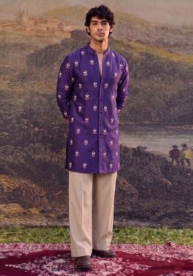 Purple Handwork Satin Kurta Set