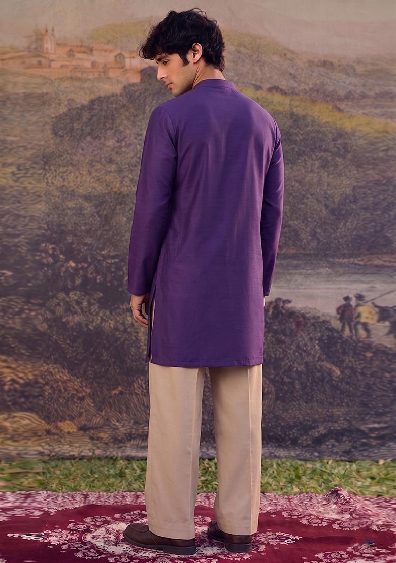 Purple Handwork Satin Kurta Set - Indya