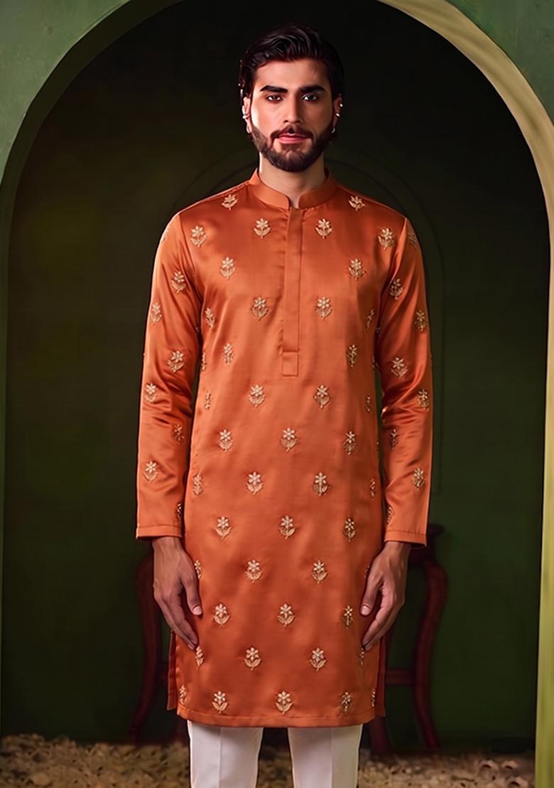 Rust Handwork Silk Blend Kurta Set - Indya