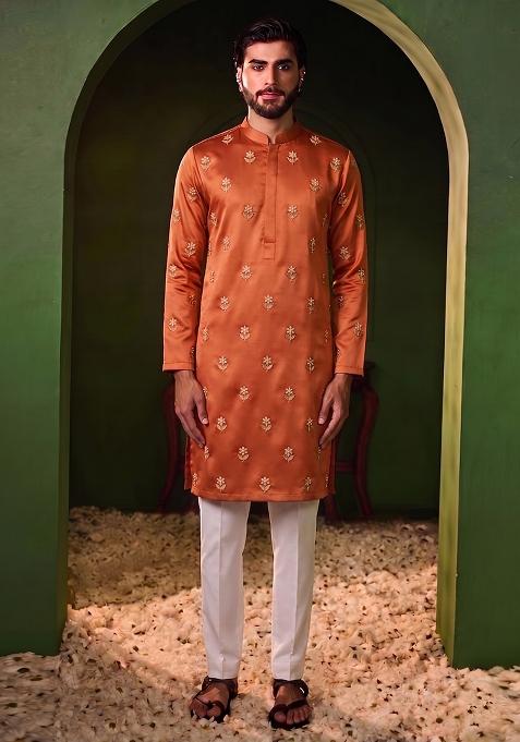 Rust Handwork Silk Kurta Set