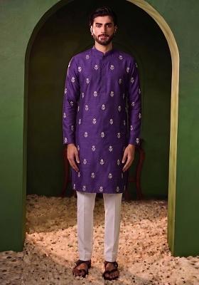 Purple Handwork Silk Blend Kurta Set