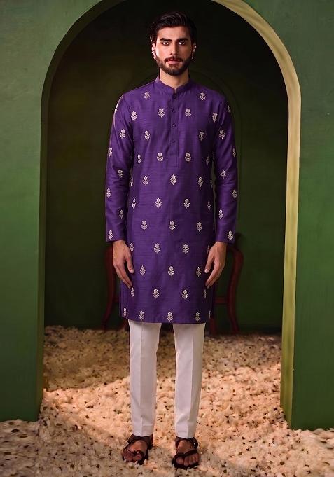 Purple Handwork Kurta Set For Men