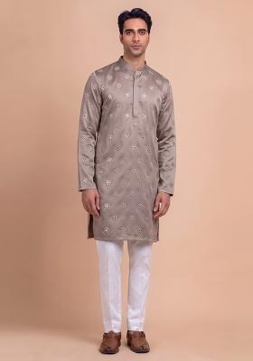 Grey Handwork Silk Blend Kurta Set