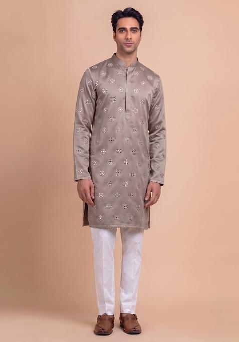 Grey Handwork Silk Blend Kurta Set