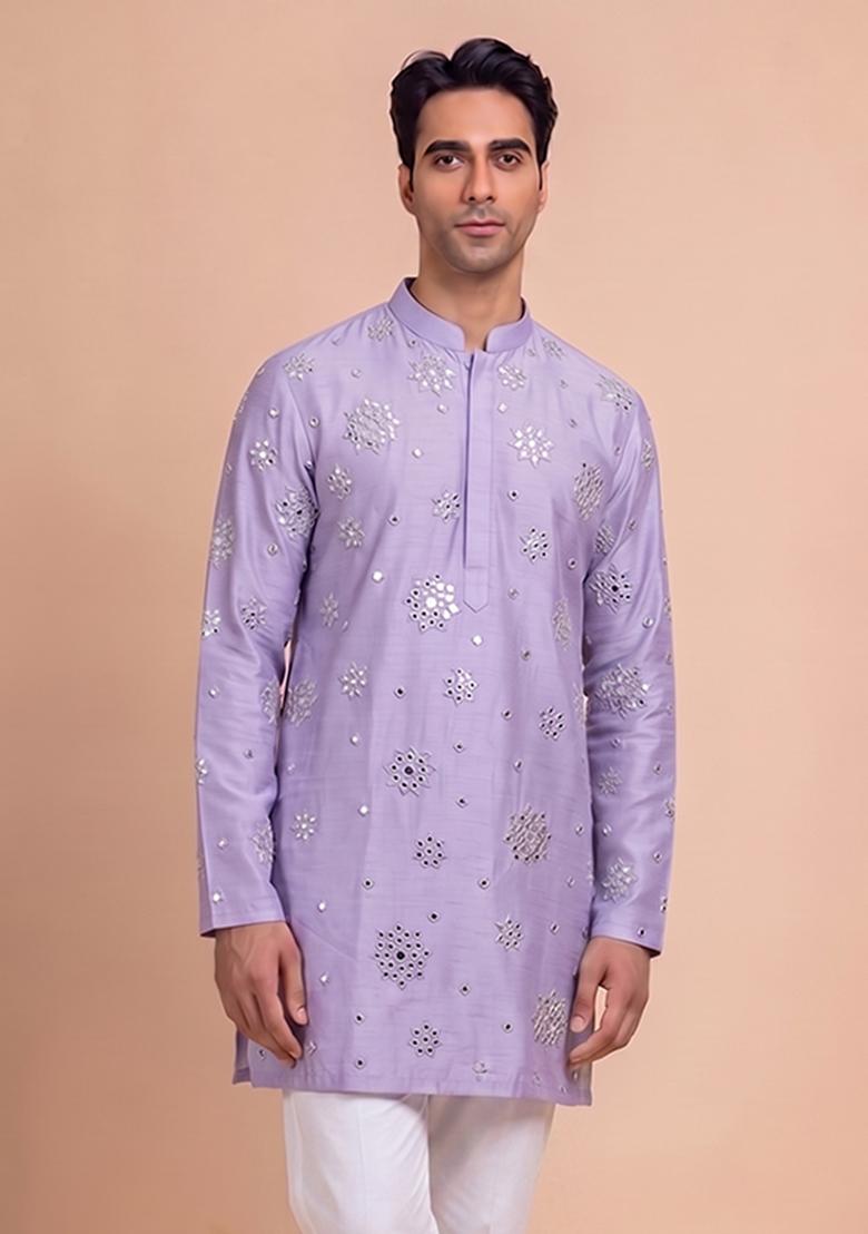 Lavender Handwork Silk Blend Kurta Set - Indya