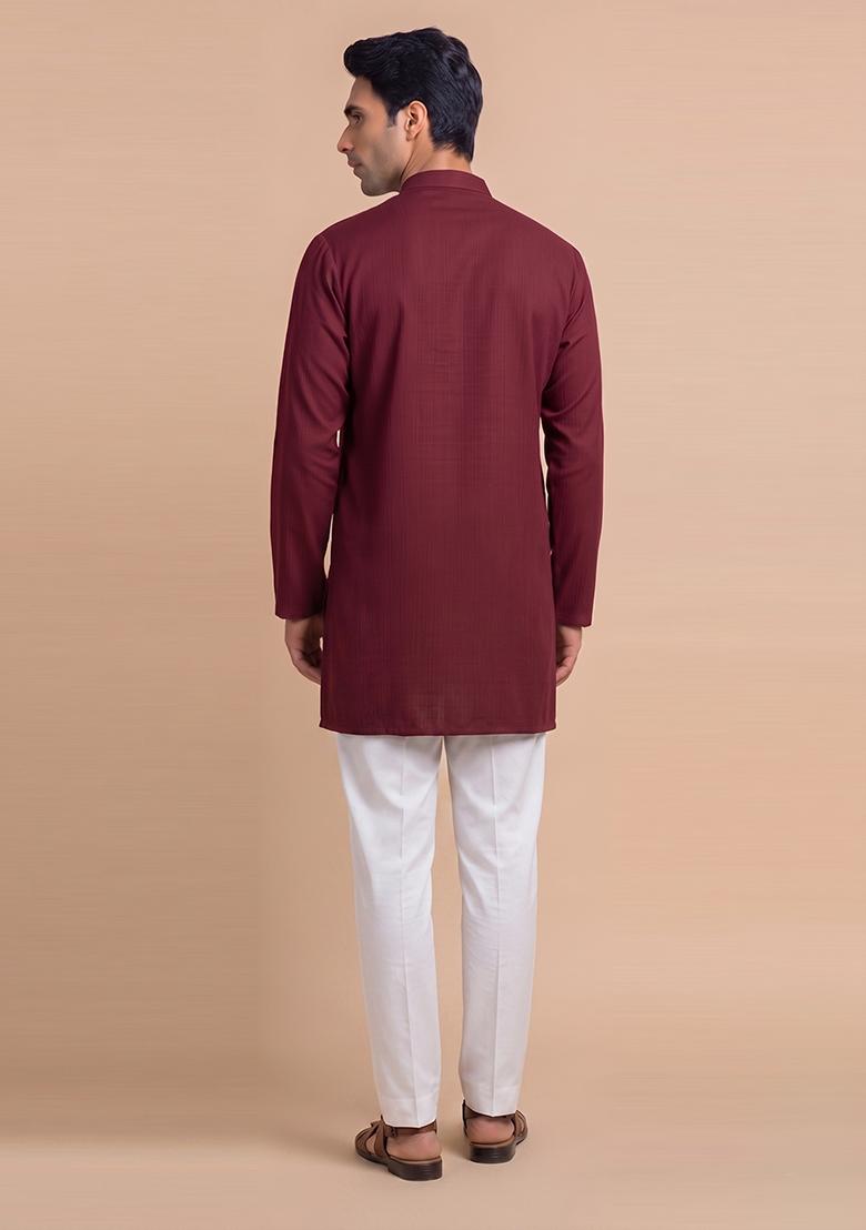 Maroon Handwork Silk Blend Kurta Set - Indya