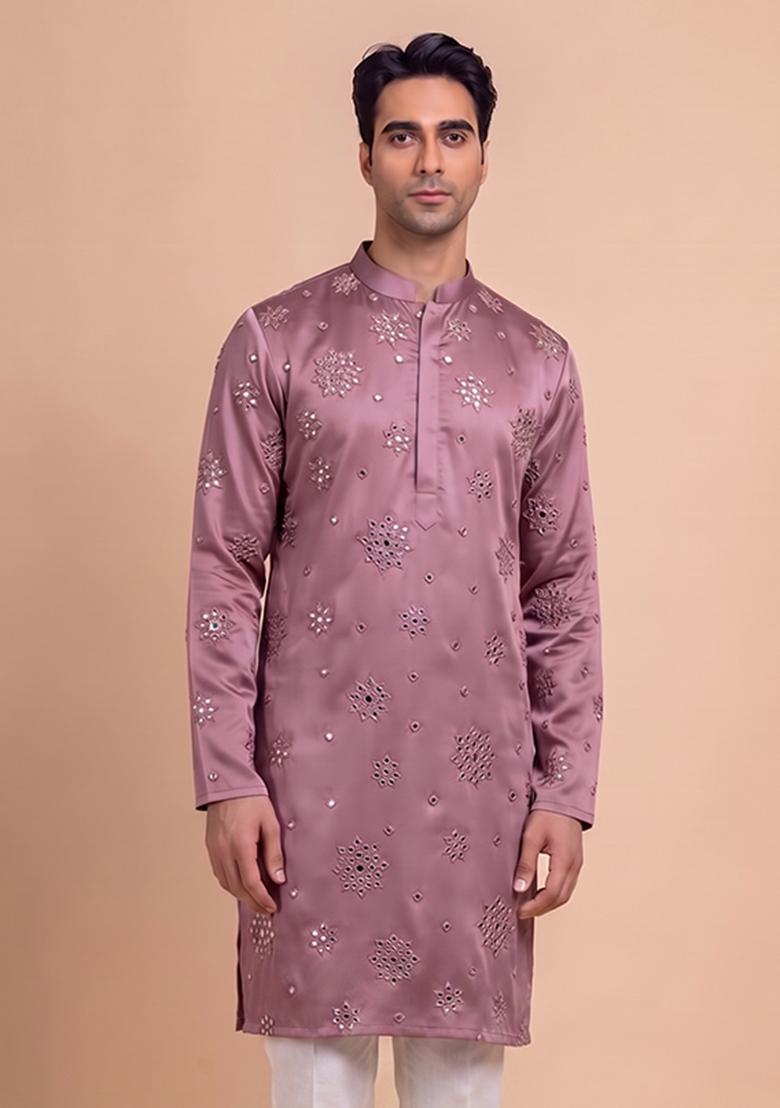 Mauve Handwork Silk Blend Kurta Set - Indya
