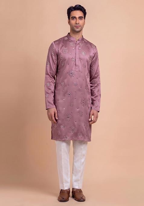 Mauve Handwork Silk Blend Kurta Set