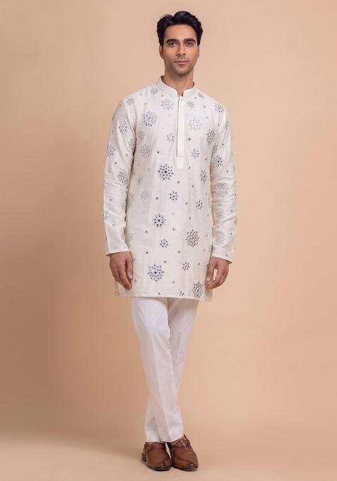 Ivory Handwork Silk Blend Kurta Set