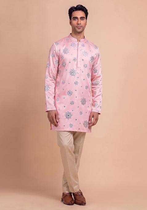 Light Pink Handwork Silk Kurta Set