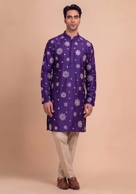 Purple Handwork Silk Blend Kurta Set