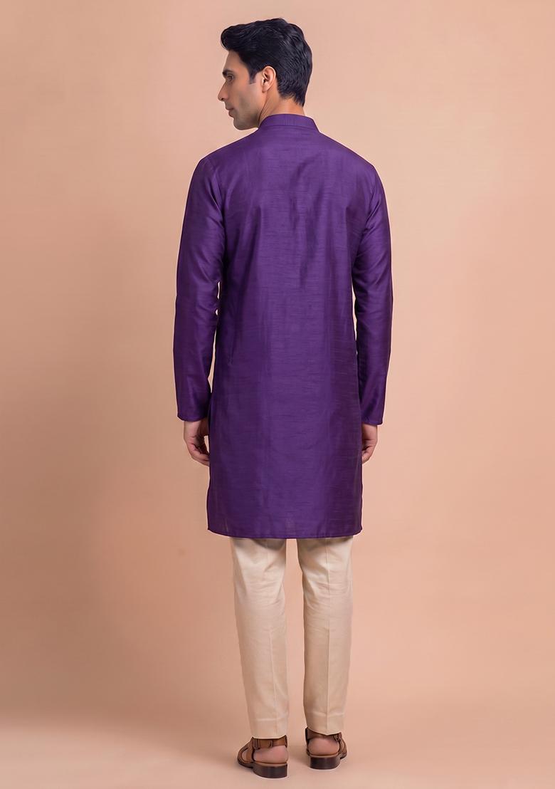Purple Handwork Silk Blend Kurta Set - Indya