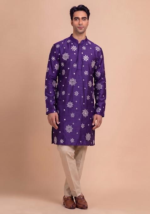 Purple Handwork Kurta Set For Men