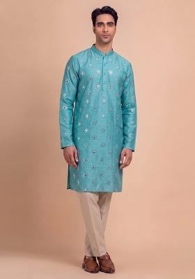 Teal Handwork Silk Blend Kurta Set