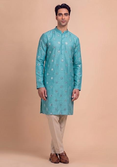 Teal Handwork Silk Blend Kurta Set
