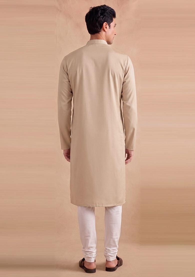 Beige Handwork Satin Kurta Set - Indya