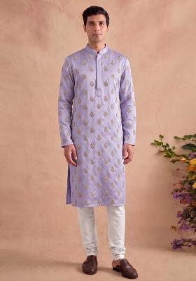 Lavender Handwork Satin Kurta Set