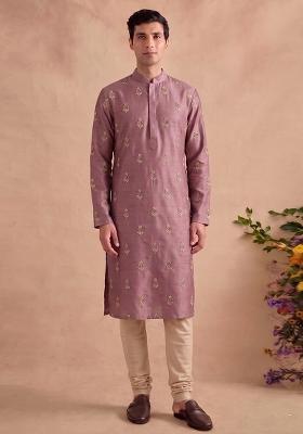 Mauve Handwork Satin Kurta Set