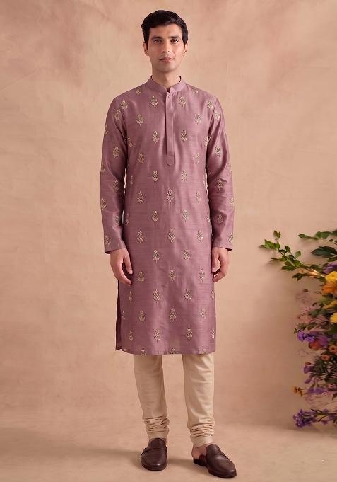 Mauve Handwork Satin Kurta Set