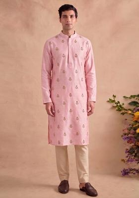 Light Pink Handwork Satin Kurta Set