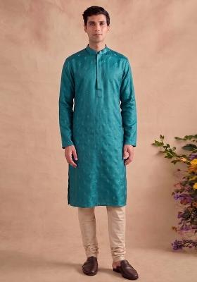 Teal Handwork Satin Kurta Set