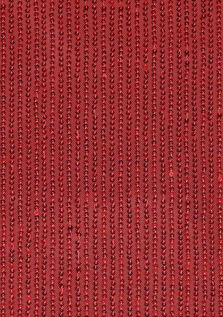 Red Sequin Work Net Pre Draped Saree Set