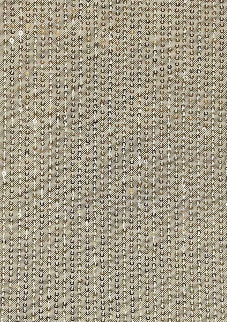 Beige Sequin Work Net Pre Draped Saree Set - Indya