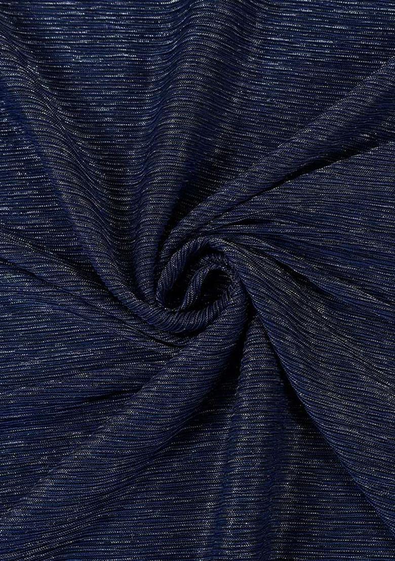 Blue Sequin Work Metallic Pleated Knit Pre Draped Saree Set