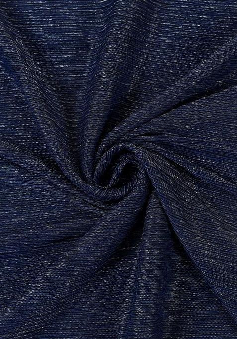 Blue Sequin Work Metallic Pleated Knit Pre Draped Saree Set