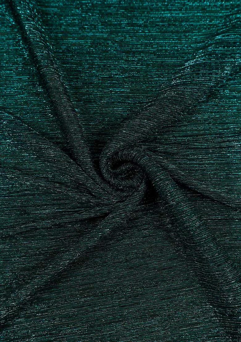 Green Sequin Work Pleated Knitted Pre Draped Saree Set