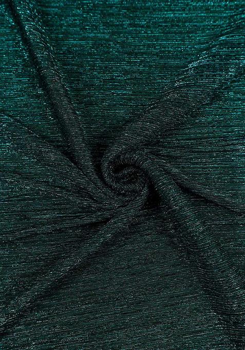 Green Sequin Work Pleated Knitted Pre Draped Saree Set