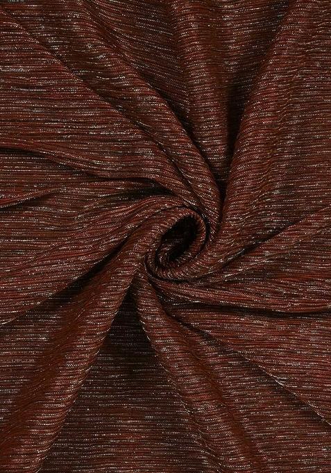 Brown Sequin Work Crinkle Knitted Pre Draped Saree Set