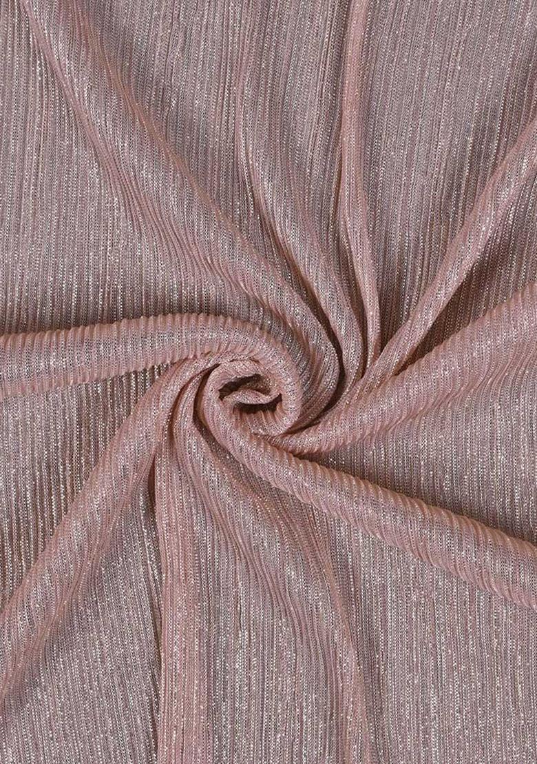 Peach Sequin Work Crinkle Knitted Pre Draped Saree Set