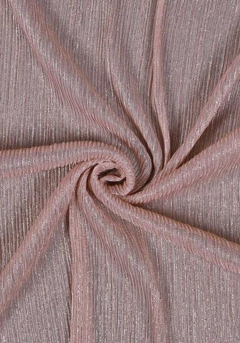 Peach Sequin Work Crinkle Knitted Pre Draped Saree Set