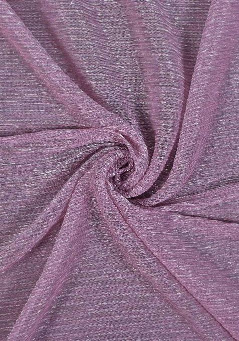 Pink Sequin Work Crinkle Knitted Pre Draped Saree Set