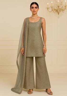 Green Embroidered Viscose Sharara Set