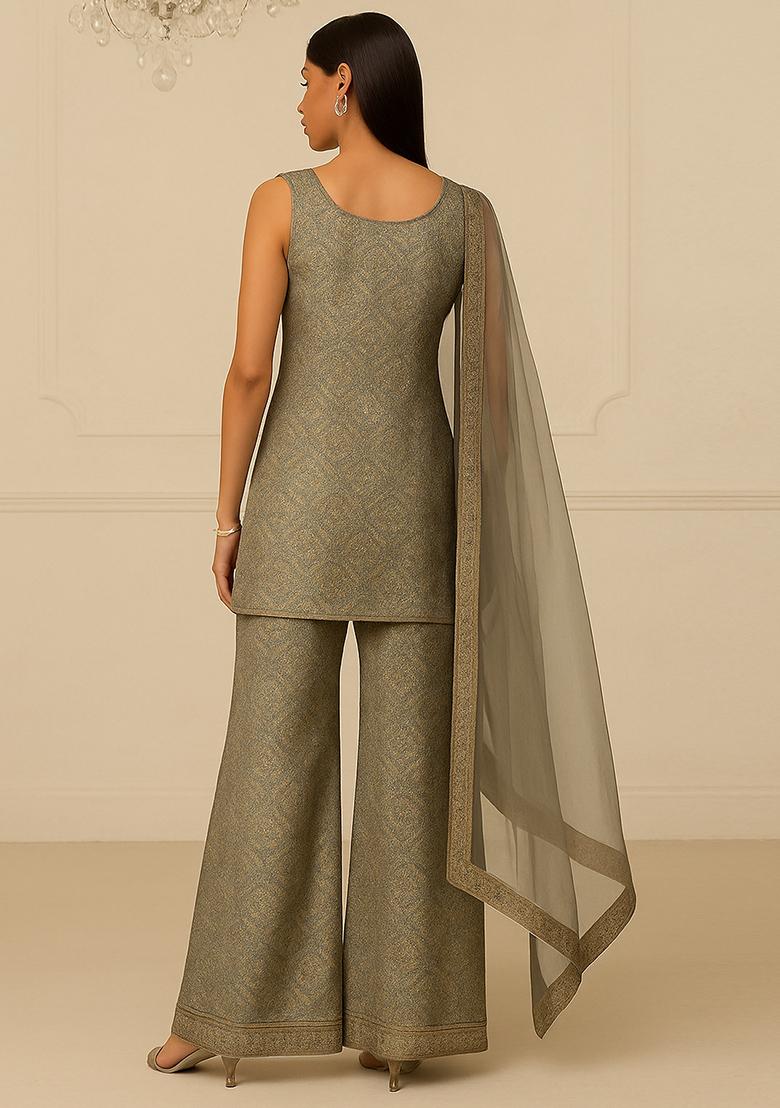 Green Embroidered Viscose Sharara Set