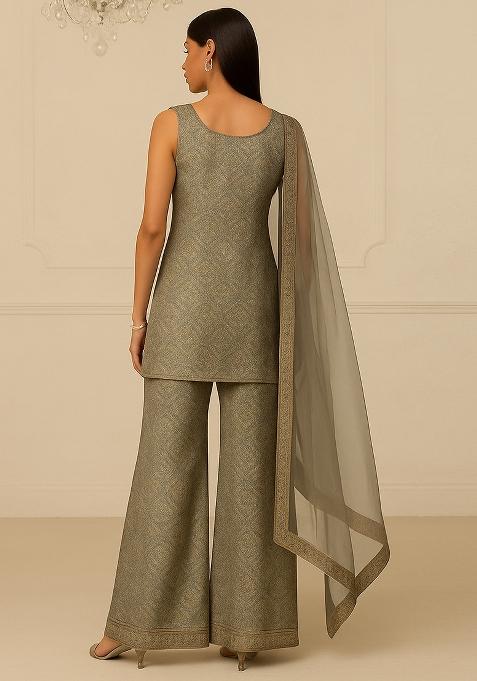 Green Embroidered Viscose Sharara Set