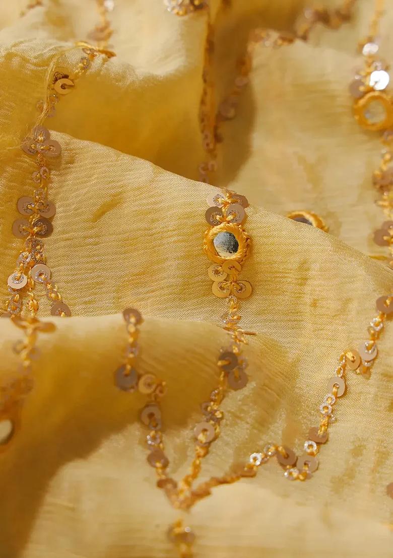 Yellow Embroidered Work Chinnon Pre Draped Saree Set