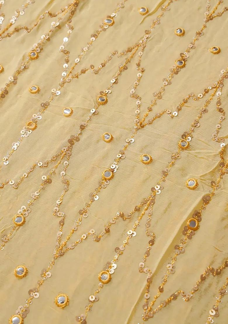 Yellow Embroidered Work Chinnon Pre Draped Saree Set - Indya