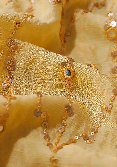 Yellow Embroidered Work Chinnon Pre Draped Saree Set