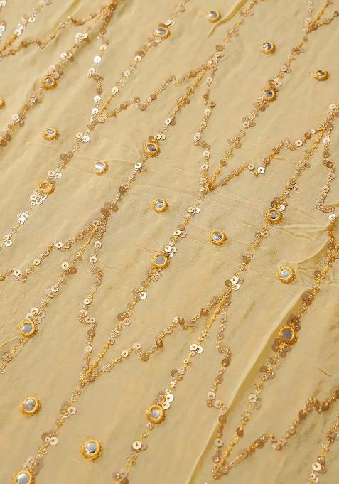 Yellow Embroidered Work Chinnon Pre Draped Saree Set